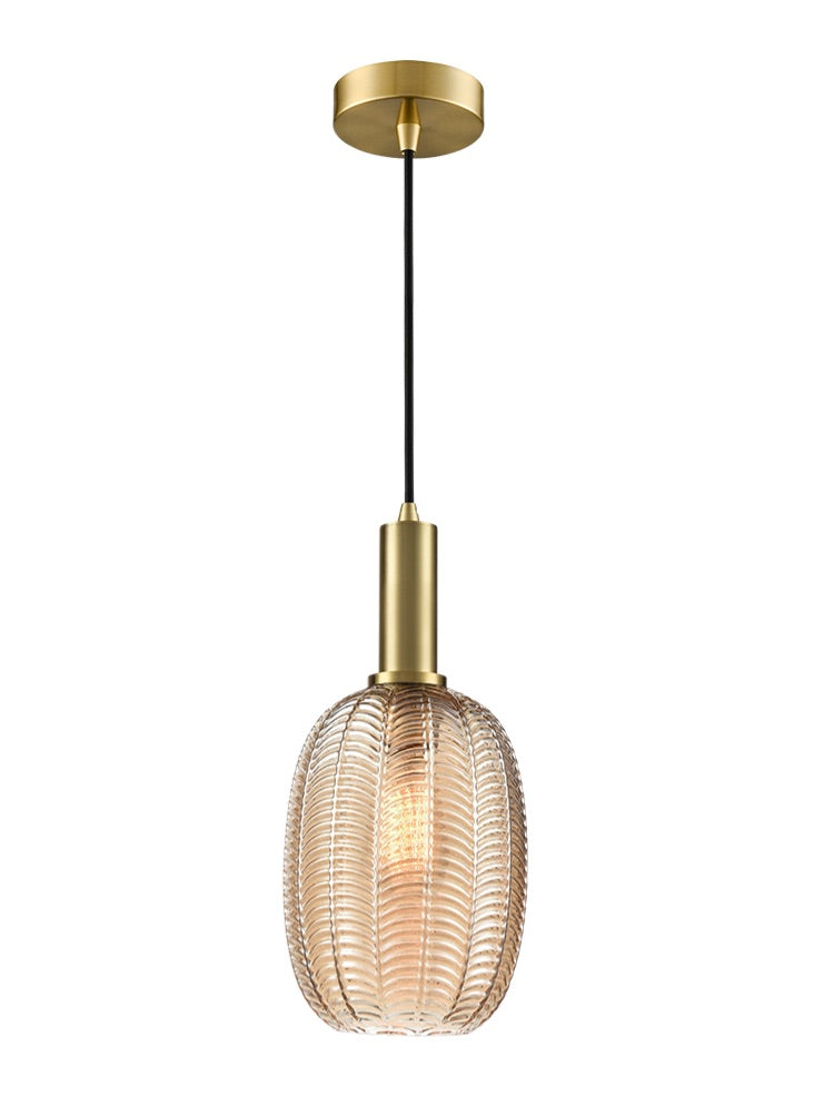 Mezcla pendant aged brass with chevron amber glass 180mm