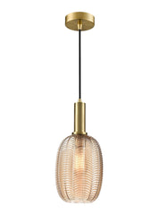 Mezcla pendant aged brass with chevron amber glass 180mm