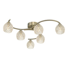 Nakita 6 Light Semi Flush Antique Brass With Dimpled Open Glass