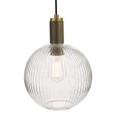 Nikolas Pendant Natural Solid Brass Ribbed Round Glass