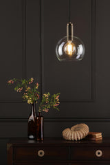Nikolas Pendant Natural Solid Brass Round Clear Glass
