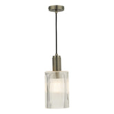 Nikolas Pendant Antique Chrome Ribbed Cylinder Glass
