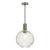 Nikolas Pendant Antique Chrome Ribbed Round Glass