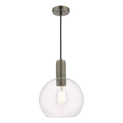 Nikolas Pendant Antique Chrome Round Clear Glass