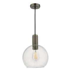 Nikolas Pendant Antique Chrome Round Clear Glass