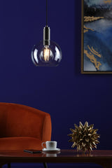 Nikolas Pendant Antique Chrome Round Clear Glass