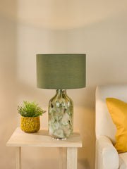 Nuria Table Lamp Green Art Glass and Polished Chrome With Shade
