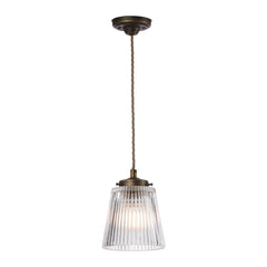 Odell Small Single Pendant Ribbed Glass and Aged Brass