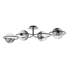 Olympus 4 Light Semi-Flush Matt Black With Smoked/Clear Ribbed Glass