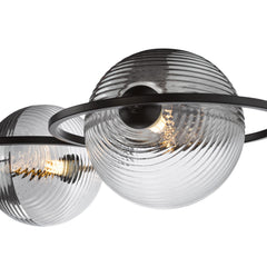 Olympus 4 Light Semi-Flush Matt Black With Smoked/Clear Ribbed Glass