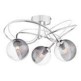 Onawa 3 Light Semi Flush Polished Chrome With Smoked / Clear Ribbed Glass