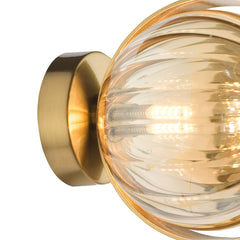Ophira Wall Light Antique Gold and Amber Ribbed Glass