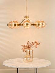Ophira 8 Light Pendant Antique Gold and Amber Ribbed Glass (Copy)