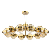 Ophira 12 Light Pendant Antique Gold and Amber Ribbed Glass