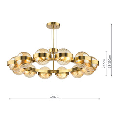 Ophira 12 Light Pendant Antique Gold and Amber Ribbed Glass