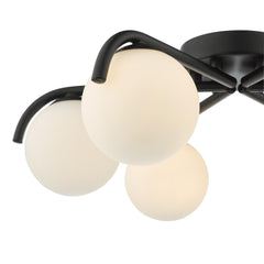 Orlena 6 Light Flush Matt Black and Opal Glass