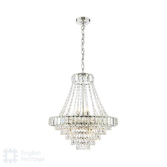 English Heritage Osborne House 12 Light Chandelier Polished Nickel and Crystal