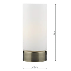 Owen Touch Round Glass Table Lamp Antique Brass Opal Glass