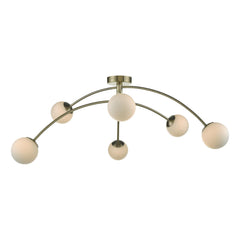 Puglia 6 Light Semi Flush Antique Brass Opal Glass
