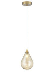 Perry single pendant in aged brass with amber glass