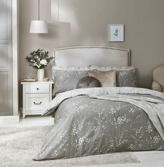 Pussy willow silver duvet set with a contrasting reverse side is a signature design from Laura Ashley