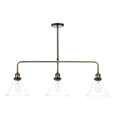 Ray 3 Light Bar Pendant Antique Brass Clear
