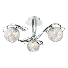 Rehan 3 Light Semi-Flush Polished Chrome and Ribbed Glass