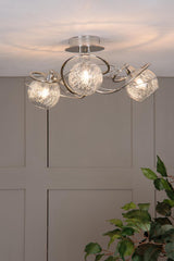 Rehan 3 Light Semi-Flush Polished Chrome and Ribbed Glass
