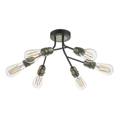 Remy 6 Light Semi Flush Black & Antique Brass