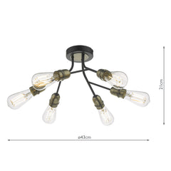 Remy 6 Light Semi Flush Black & Antique Brass