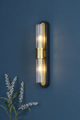 Rhian 2 Light Wall Light Matt Black and Ribbed Glass