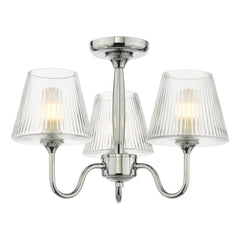 Rimaz 3 Light Bathroom Semi Flush Polished Chrome and Ribbed Glass IP44