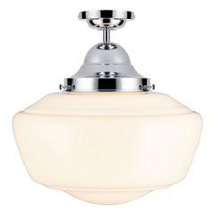 David Hunt Lighting Rydal Semi Flush Pendant Chrome With Opal Glass, IP44 Rated