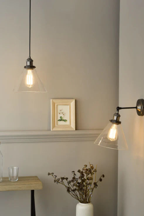 Ray Single Pendant Antique Nickel Clear Glass Dar Lighting