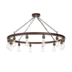 David Hunt LightingSaddler 12 Light Pendant Leather Effect and Antique Brass