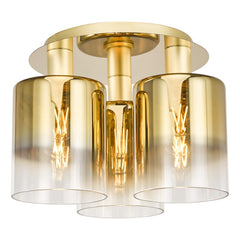 Savannah 3 Light Flush Satin Gold and Gold Ombre Glass