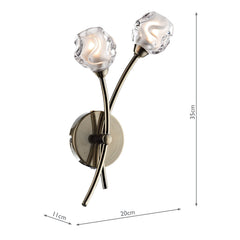 Seattle 2 Light Wall Light Antique Brass Glass