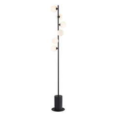 Spiral 6 Light Floor Lamp Matt Black With Opal Glass