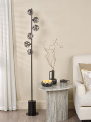 Spiral 6 Light Floor Lamp Matt Black With Closed Organic Smoked Glass