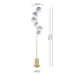 Spiral 6 Light Floor Lamp Matt Gold With Smoked/Clear Ribbed Glass
