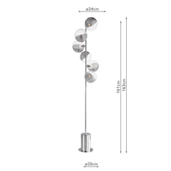 Spiral 6 Light Floor Lamp Polished Chrome With Smoked/Clear Ribbed Glass