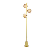 Spiral 3 Light Floor Lamp Matt Gold With Amber Dimpled Glass