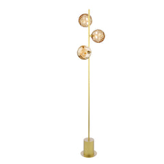 Spiral 3 Light Floor Lamp Matt Gold With Amber Dimpled Glass