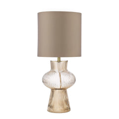 Suelita Table Lamp Brown Ribbed Glass and Antique Brass With Shade