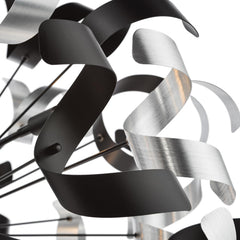 Swash 12 Light Pendant Black With Black & Aluminium Ribbons