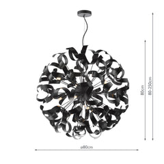 Swash 12 Light Pendant Black With Black Ribbons