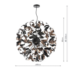Swash 12 Light Pendant Black With Copper Ribbons