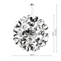 Swash 12 Light Pendant Polished Chrome With Black & Aluminium Ribbons