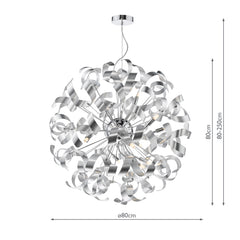 Swash 12 Light Pendant Polished Chrome With Aluminium Ribbons