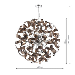 Swash 12 Light Pendant Polished Chrome with Copper Ribbons